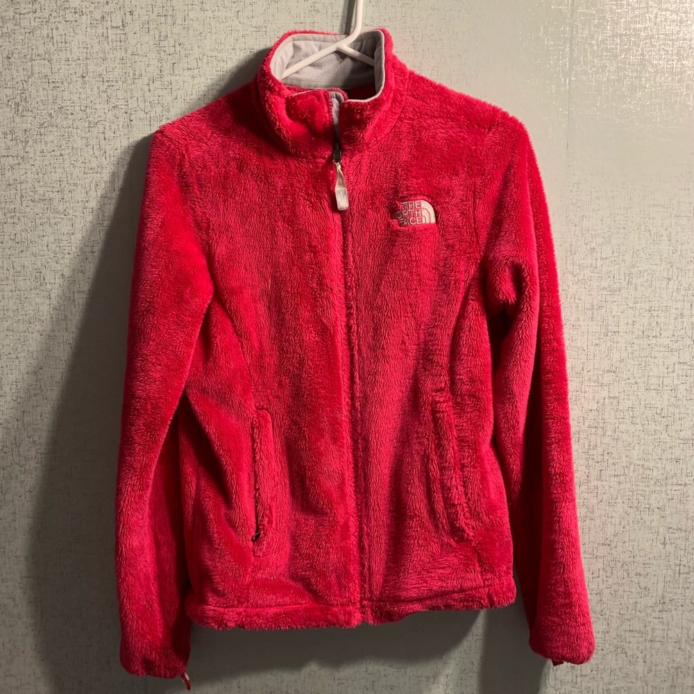 Bright pink girls North Face fleece jacket